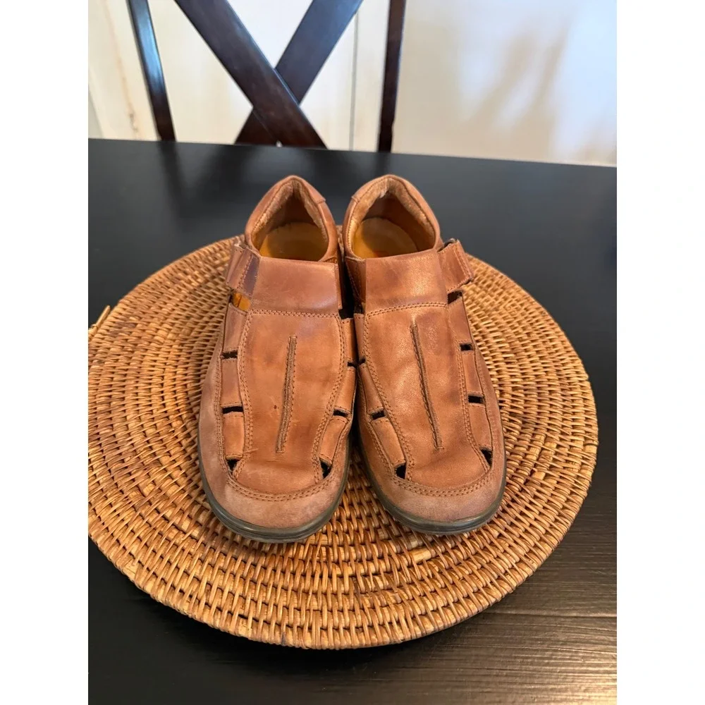 Pikolinos Mens Brown Leather Fisherman Sandals Closed Toe Hook Loop Size 42